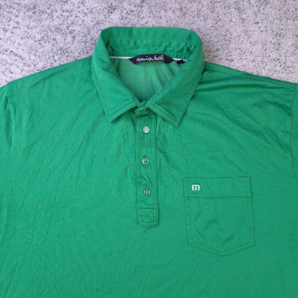 Travis Mathew Polo Mens XL Shirt Short Sleeve Pocket Green Collared Golf Logo